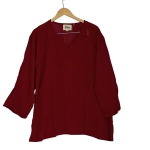 New Rhea India Burgundy Viscose Kurta Tunic Top Women L/XL Boho V-Neck 3/4 Sleev